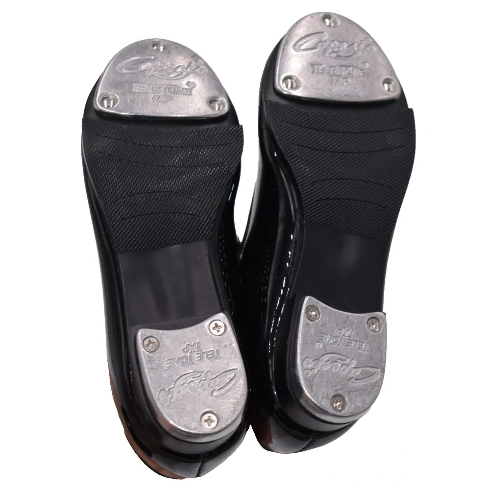 CAPEZIO Tap Shoes -- Black Patent Leather Tele Tone -- Childrens Girls 11 M